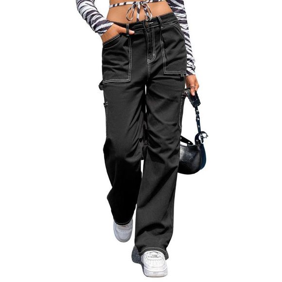 Azura Exchange  Black High Waist Straight Leg Cargo Pants with Pockets - Picture 7 of 15